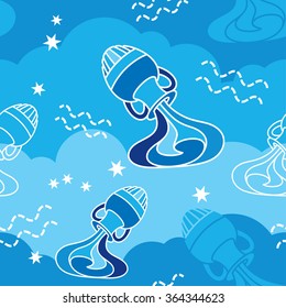 Vector seamless pattern with Aquarius astrology symbols