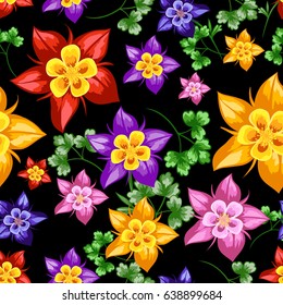 Vector seamless pattern with aquilegia for design