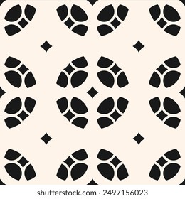 Vector seamless pattern in arabesque style. Black and white ornament with abstract floral geometric shapes, stars, lattice. Elegant simple background. Monochrome texture. Repeat geo design for decor