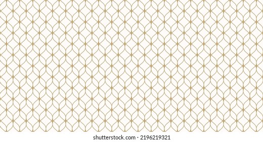 Vector seamless pattern in Arabian style. Luxury golden abstract graphic background with thin wavy lines, delicate lattice. Gold texture of mesh, lace, weaving. Elegant oriental ornament geo design