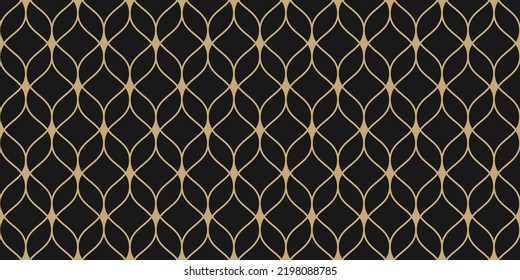 Vector seamless pattern in Arabian style. Luxury golden abstract graphic background with thin wavy lines, delicate lattice. Gold and black texture of mesh, lace. Elegant oriental ornament geo design