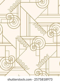 Vector seamless pattern in Arabian style. deco abstract graphic background with thin wavy lines, delicate lattice. White and beige texture of mesh, lace. Luxury minimal oriental ornament design