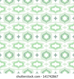Vector seamless pattern with Arabic motifs in cool mint green. Texture background for web, print, home decor, textile, fabric, wedding invitation, wrapping paper, oriental cuisine restaurants ads