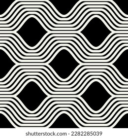 Vector seamless pattern. Art deco stylish print. Geometric striped ornament. Monochrome bold waves.