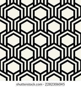 Vector seamless pattern. Art deco stylish print. Geometric striped ornament. Monochrome bold grid. Art deco tileable swatch.