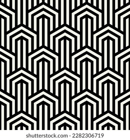 Vector seamless pattern. Art deco stylish print. Geometric striped ornament. Monochrome bold grid. Art deco tileable swatch.