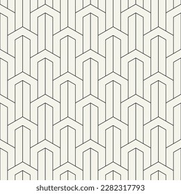 Vector seamless pattern. Art deco stylish print. Geometric striped ornament. Monochrome linear thin print. Art deco tileable swatch.