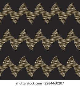 Vector seamless pattern, art deco wallpaper, herringbone pattern. Waves from small golden drops on a black background 