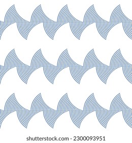 Vector seamless pattern, art deco wallpaper. Waves from small blue drops on a white background 