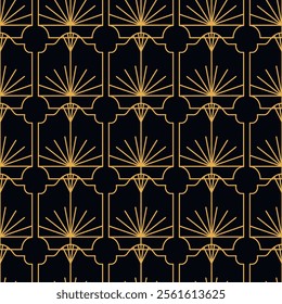 Vector seamless pattern in art deco retro style. Abstract golden nouveau background with elegant luxury geometric shapes for fashion, banner, print