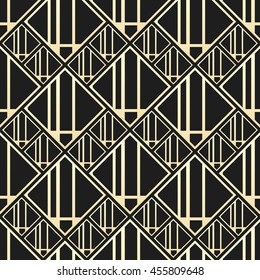 Vector seamless pattern in Art Deco style. Luxury background with square elements. Golden and black fabric print.