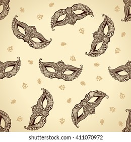 Vector seamless pattern with art mask ornament. Vintage elements for design in Victorian style. Ornamental vintage background. Ornate floral decor for wallpaper. Endless texture