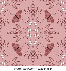  Vector seamless pattern in art Nouveau style.Ornate floral background with butterflies.  Modern design for textiles, printing.Hand drawn.Hand drawn cartoon style.