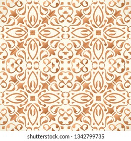 Vector seamless pattern with art ornament. Vintage elements for design in Eastern style. Ornamental lace tracery background. Ornate morocco decor for wallpaper. Endless texture