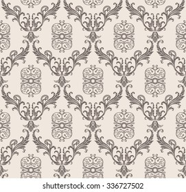 Vector seamless pattern with art ornament. Vintage elements for design in Victorian style. Ornamental lace tracery background. Ornate floral decor for wallpaper. Endless texture