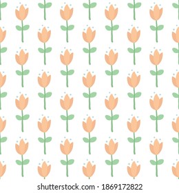 Vector seamless pattern. Artistic background with a floral pattern. Leaves, branches, flowers. Great design for any purpose. Simple scandinavian design. Nordic style.