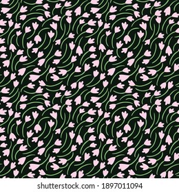 Vector seamless pattern. Artistic background with delicate pink floral pattern. Great design for any purpose. Simple Scandinavian design. Nordic style.