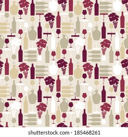 Vector seamless pattern with artistic Wine illustrations in vintage colors