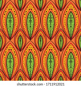 Vector seamless pattern in Asian ethnic style. Good for screen background, site backdrop, wrapping paper, wallpaper, textile, and surface design.