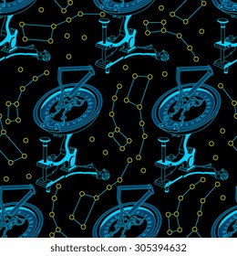 Vector seamless pattern with astrolabe and constellations