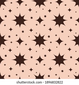 vector seamless pattern with  astrological theme - brown hand drawn stars on a pastel background. pattern for printing on clothes, wrapping paper, backgrounds for websites and applications