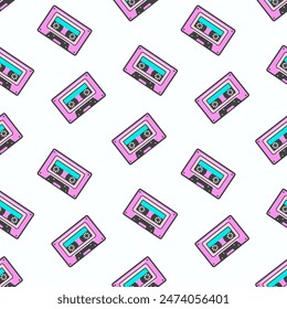 Vector seamless pattern with audio cassettes.