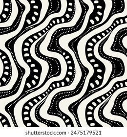 Vector seamless pattern. Australian ethnic dotted art. Abstract art texture. Monochrome warped surface. Creative spotty background. Monochrome scattered spots. Can be used as swatch for illustrator.