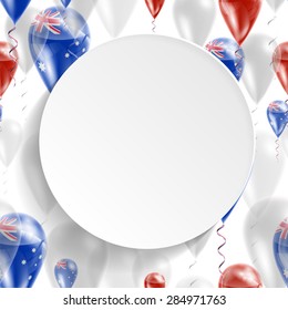 Vector seamless pattern with Australian flag on balloon. Celebration and gifts. Paper circle with festive balloons on a white background. Independence Day