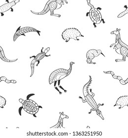 Vector seamless pattern Australian stylized animals on a white background