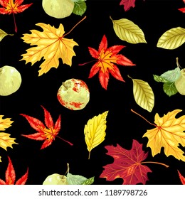 Vector seamless pattern with autumn bouquet in different types of it