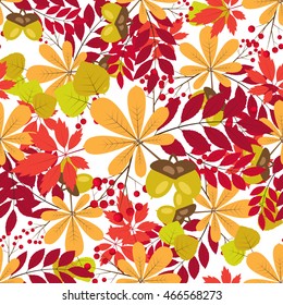 vector seamless pattern. autumn colorful background with leaves and berries.