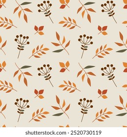 Vector seamless pattern with autumn colourful leaves. Cozy foliage wallpaper. Repeat texture for textile or wrapping paper.