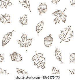 Vector seamless pattern with Autumn / Fall leaves and acorns. Perfect pattern for fabric, wallpapers, print, gift wrap, scrapbook, cards, etc