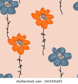 Vector seamless pattern of autumn flowers in garden. Funny abstract background for textile, shawl design, book and diary covers, wallpapers, print, gift packaging and scrapbook, graphic art, printing 
