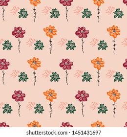 Vector seamless pattern of autumn flowers in garden. Funny abstract background for textile, shawl design, book and diary covers, wallpapers, print, gift packaging and scrapbook, graphic art, printing 