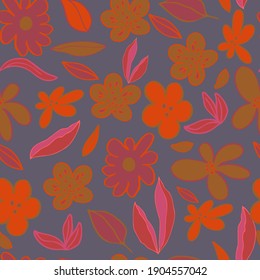 vector seamless pattern autumn flowers on a dark background