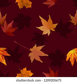 Vector seamless pattern. Autumn leaf design. fashion print vintage style brown color background.