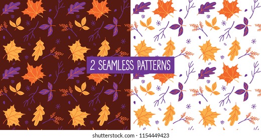 Vector seamless pattern with autumn leaves. Maple, oak.