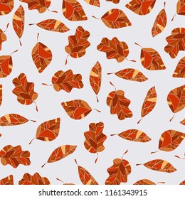 Vector seamless pattern of autumn leaves and flowers. Background for textile or book covers, wallpapers, design, graphic art, printing, hobby, invitation.