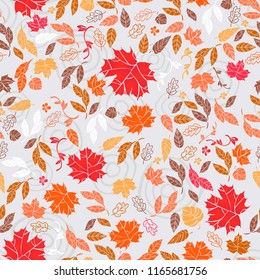 Vector seamless pattern of autumn leaves and flowers. Background for textile or book covers, wallpapers, design, graphic art, printing, hobby, invitation.