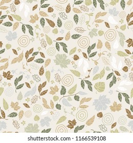Vector seamless pattern of autumn leaves. Background for textile or book covers, wallpapers, design, graphic art, printing, hobby, invitation.