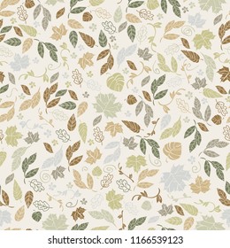 Vector seamless pattern of autumn leaves. Background for textile or book covers, wallpapers, design, graphic art, printing, hobby, invitation.