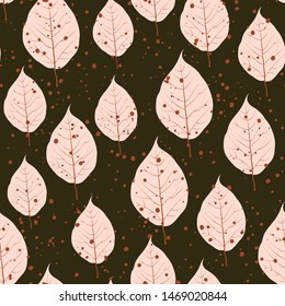 Vector seamless pattern with autumn leaves in red colors. Background for autumn decoration and design. Floral wallpaper.