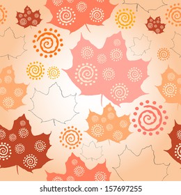 Vector seamless pattern of autumn leaves with an ornament on them
