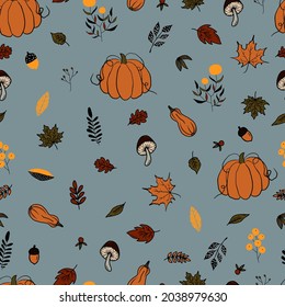vector seamless pattern autumn leaves and  pumpkin autumn time background. Autumn clip art hand painted, isolated. Halloween pumpkin. for invitations, greeting cards, print, banners