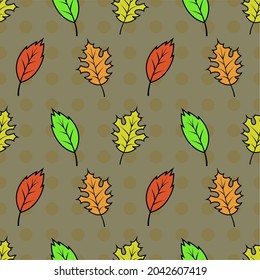 Vector seamless pattern of autumn leaves. Autumn pattern. A bright, repetitive texture for the autumn season. Design of postcards, prints made of wrapping paper, packaging, children is books.