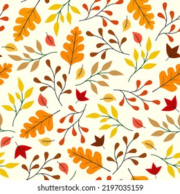 Vector seamless pattern with autumn leaves. Seasonal decorative design. Colorful flat illustration for wallpaper, fabric or paper printing and wrapping