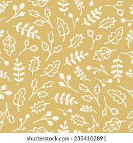 Vector seamless pattern with autumn leaves and berries. Perfect for card, fabric, tags, invitation, printing, wrapping.