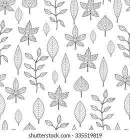 Vector seamless pattern with autumn leaves in black and white colors