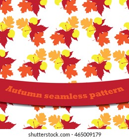 Vector seamless pattern with autumn leaves of marple, oak, beech, sycamore